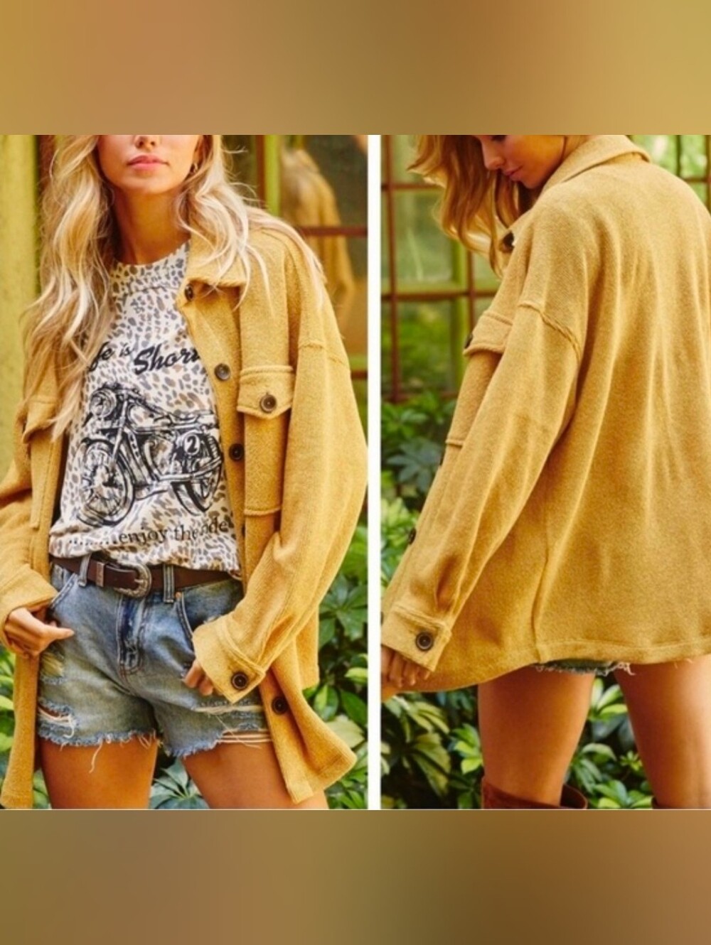 Ces Femme Mustard Color Oversize Shacket, Drop Shoulders Size M